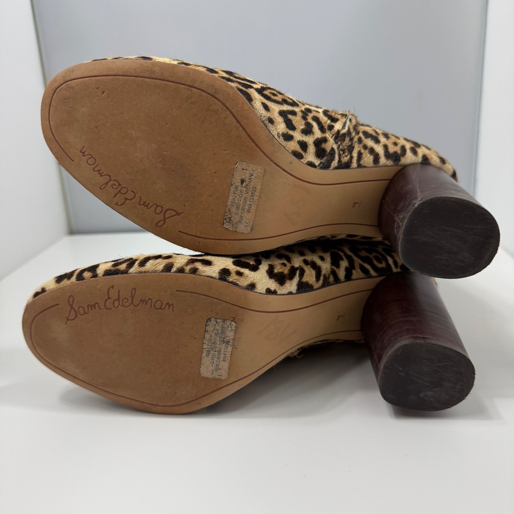 Sam Edelman Corra Leopard Calf Hair Ankle Boots Block Heel Sz 9 Mob Wife‎ Chic - Picture 8 of 10